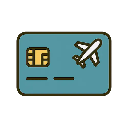 Icono de tarjeta de viaje sin comisiones, guía de consejos mochileros sobre dinero y bancos